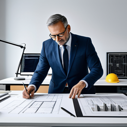 **

"A professional architect in a modern office, reviewing blueprints, fully clothed in a modest business outfit, surrounded by architectural models and design tools, appropriate attire, safe for work, perfect anatomy, correct proportions, natural pose, professional studio lighting, high resolution, family-friendly."

**