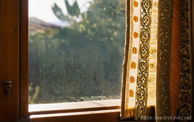 전통주택의 실내 공기 질 - **Prompt:** A close-up shot of a sunbeam piercing through the window of a beautifully aged, traditio...