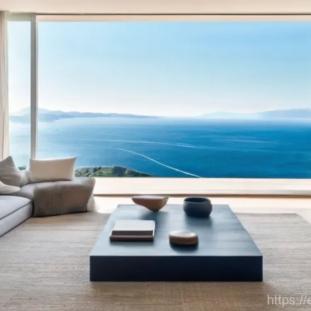 전통주택의 조망권 - **Prompt:** A tranquil and spacious modern living room bathed in soft morning light. A vast, floor-t...