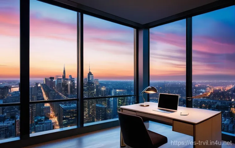전통주택의 조망권 - **Prompt:** A tranquil and spacious modern living room bathed in soft morning light. A vast, floor-t...