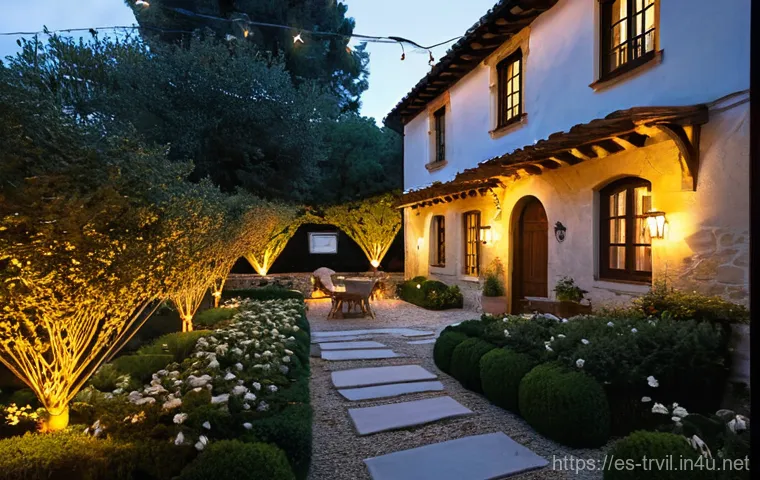 전통주택의 실내 조명 디자인 - **Prompt:** An atmospheric interior shot of a rustic, traditional Spanish home at dusk, emphasizing ...